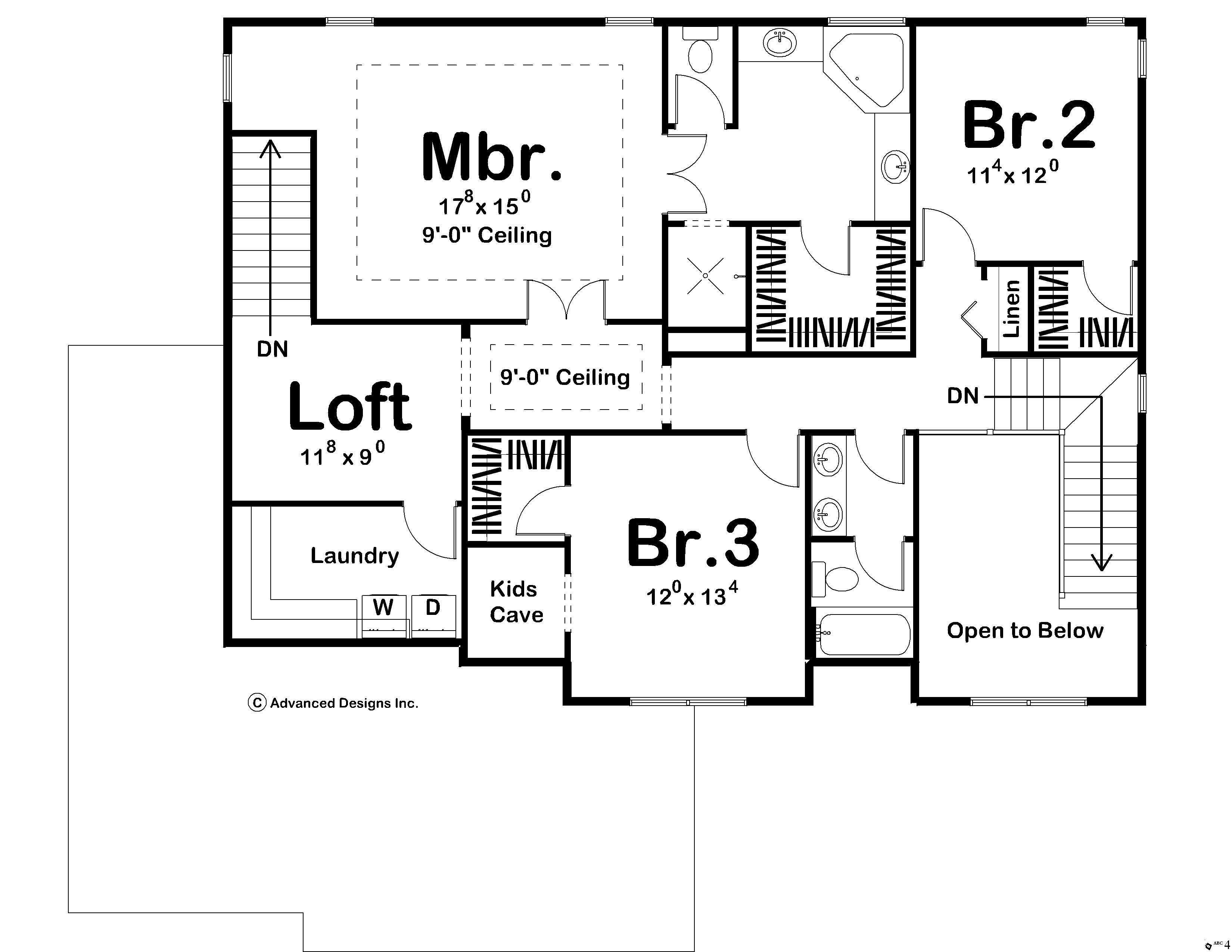 Floor Plan Second Story of Cape Cod Plan #100-1160