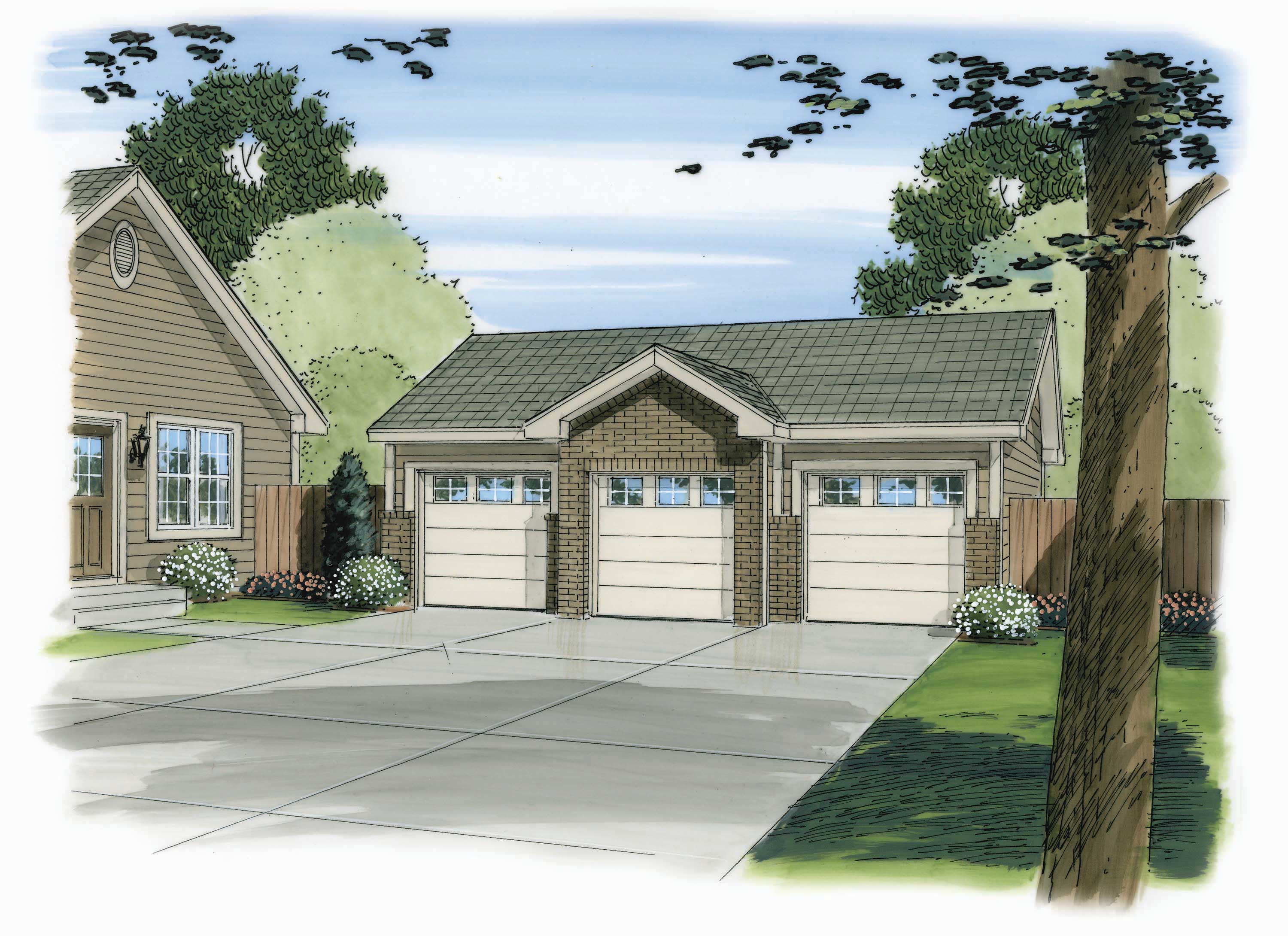 This is a color front elevation of these Garage Plans.
