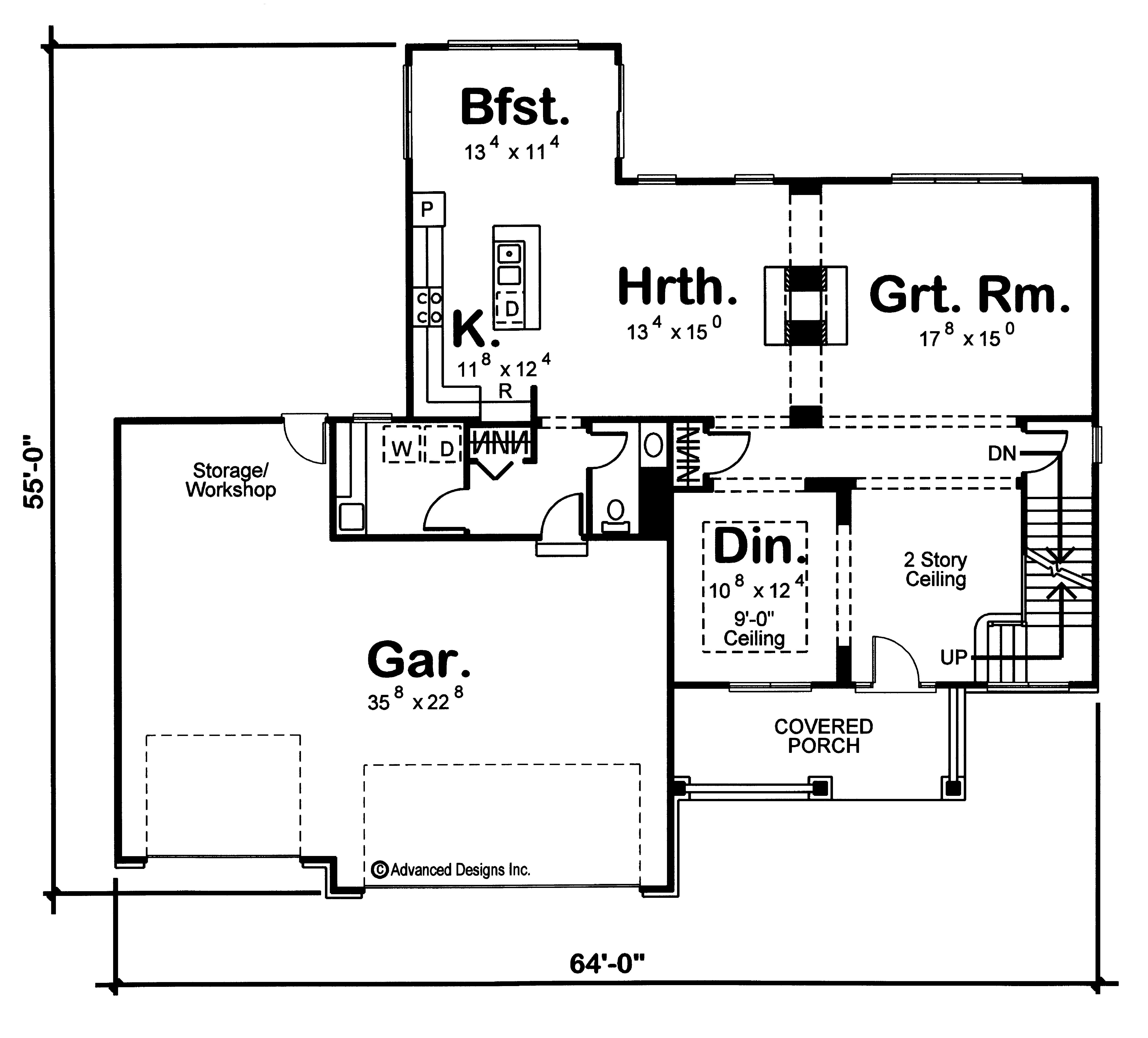 Floor Plan First Story of Craftsman Plan #100-1170