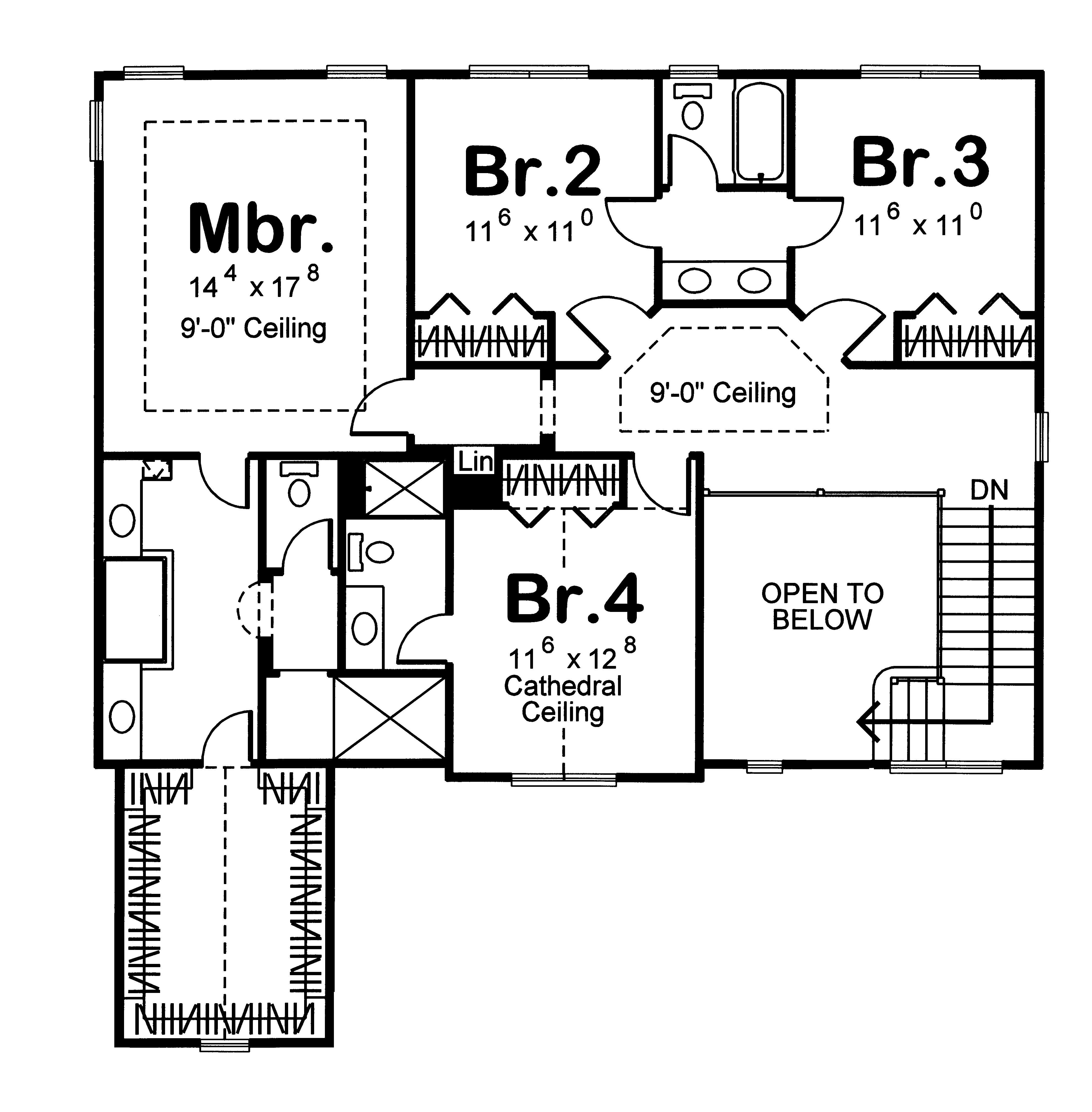 Floor Plan Second Story of Craftsman Plan #100-1170