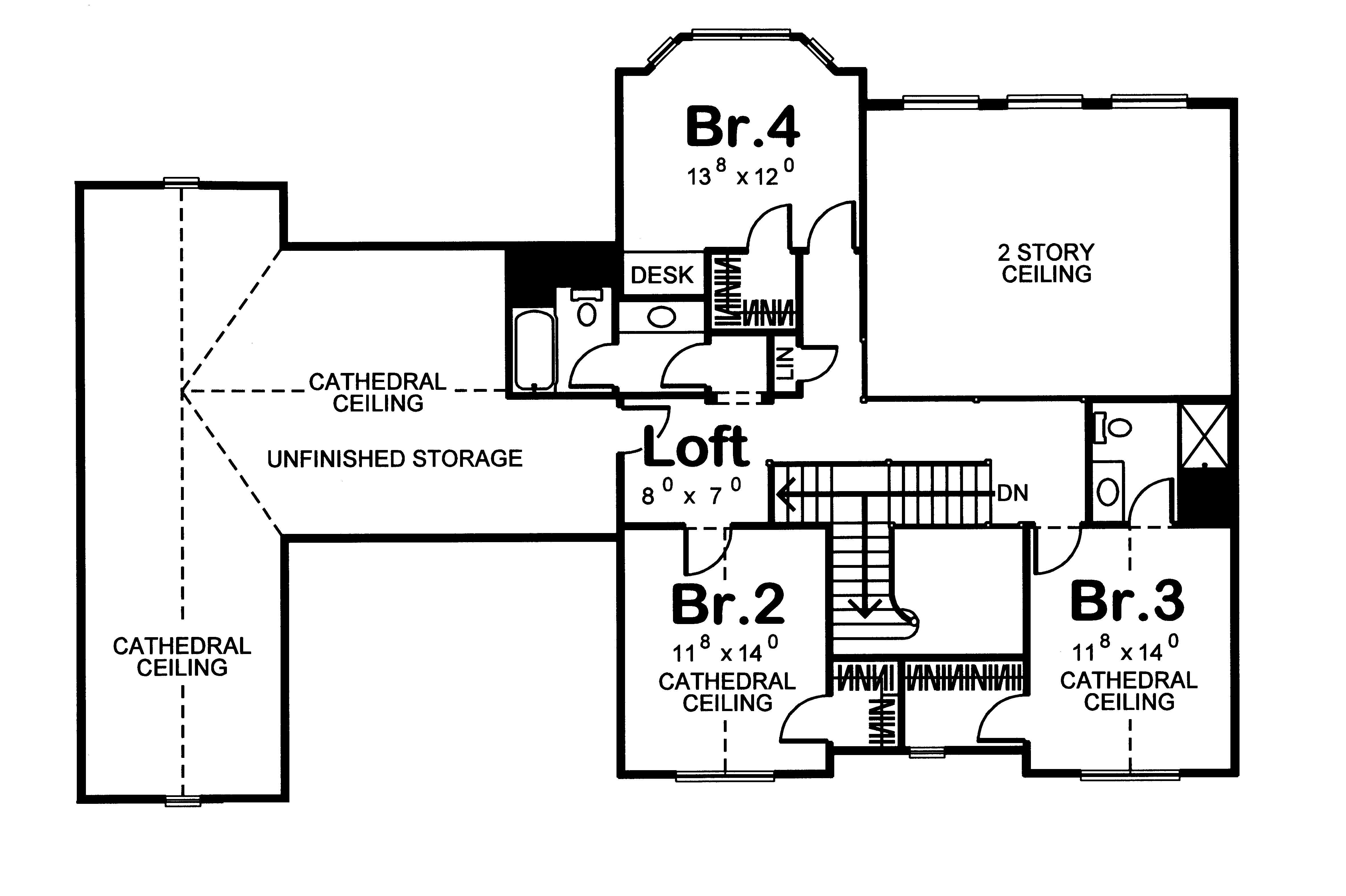 Floor Plan Second Story of Colonial Plan #100-1172