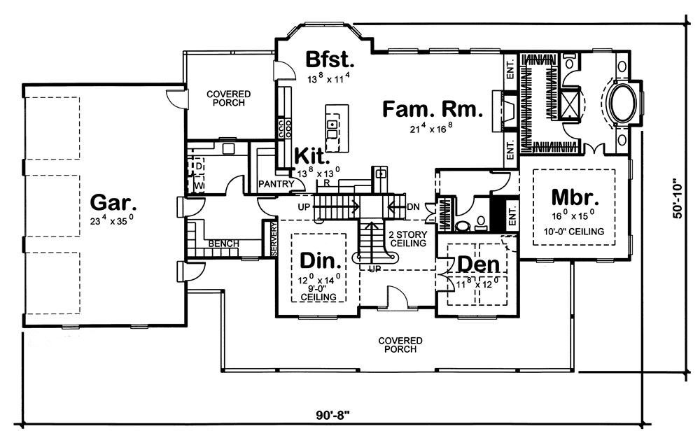 Floor Plan First Story of Colonial Plan #100-1172