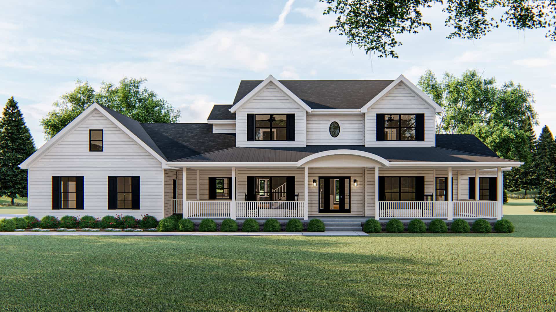 Color rendering of Colonial home plan (ThePlanCollection: House Plan #100-1172)