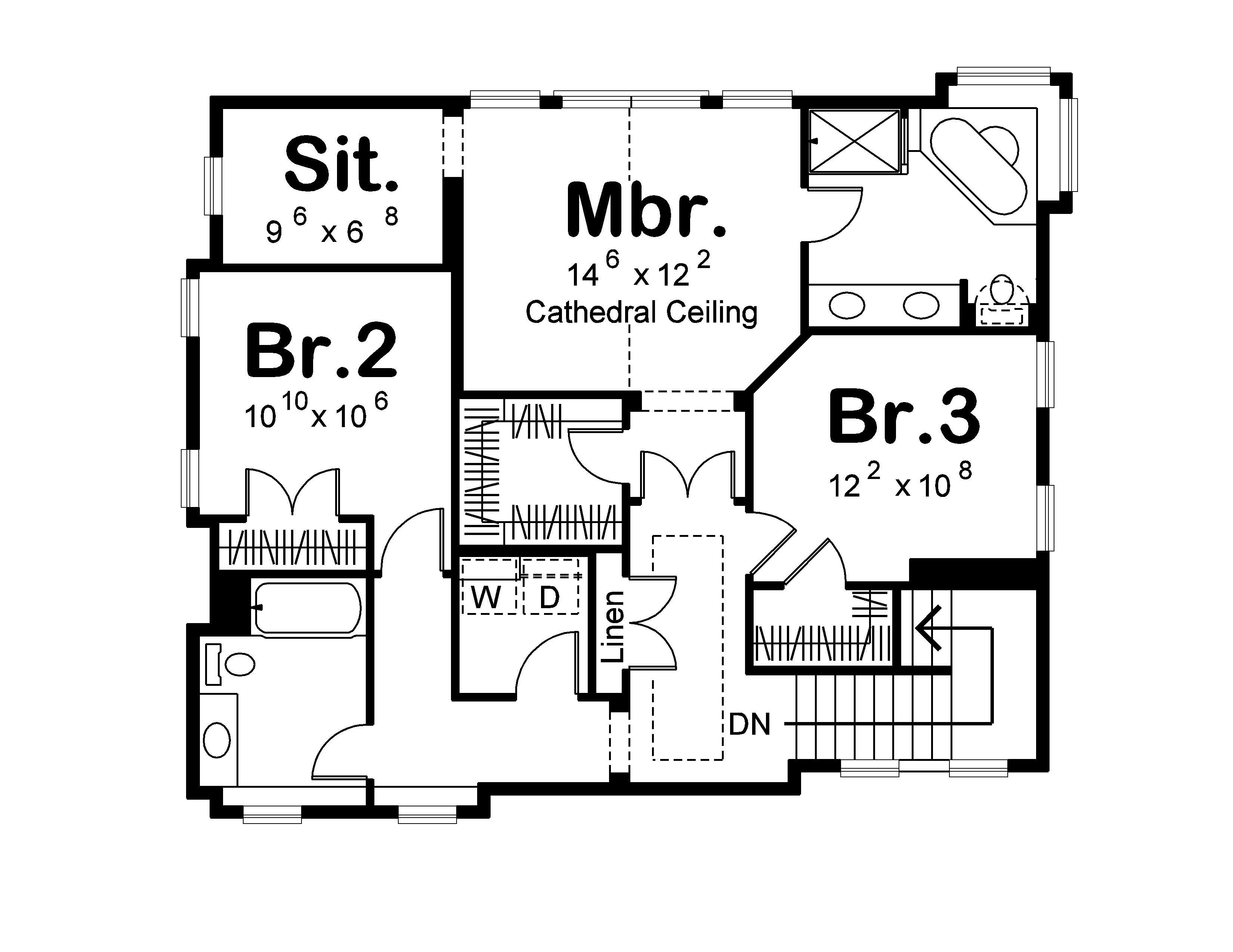 Floor Plan Second Story of European Plan #100-1173