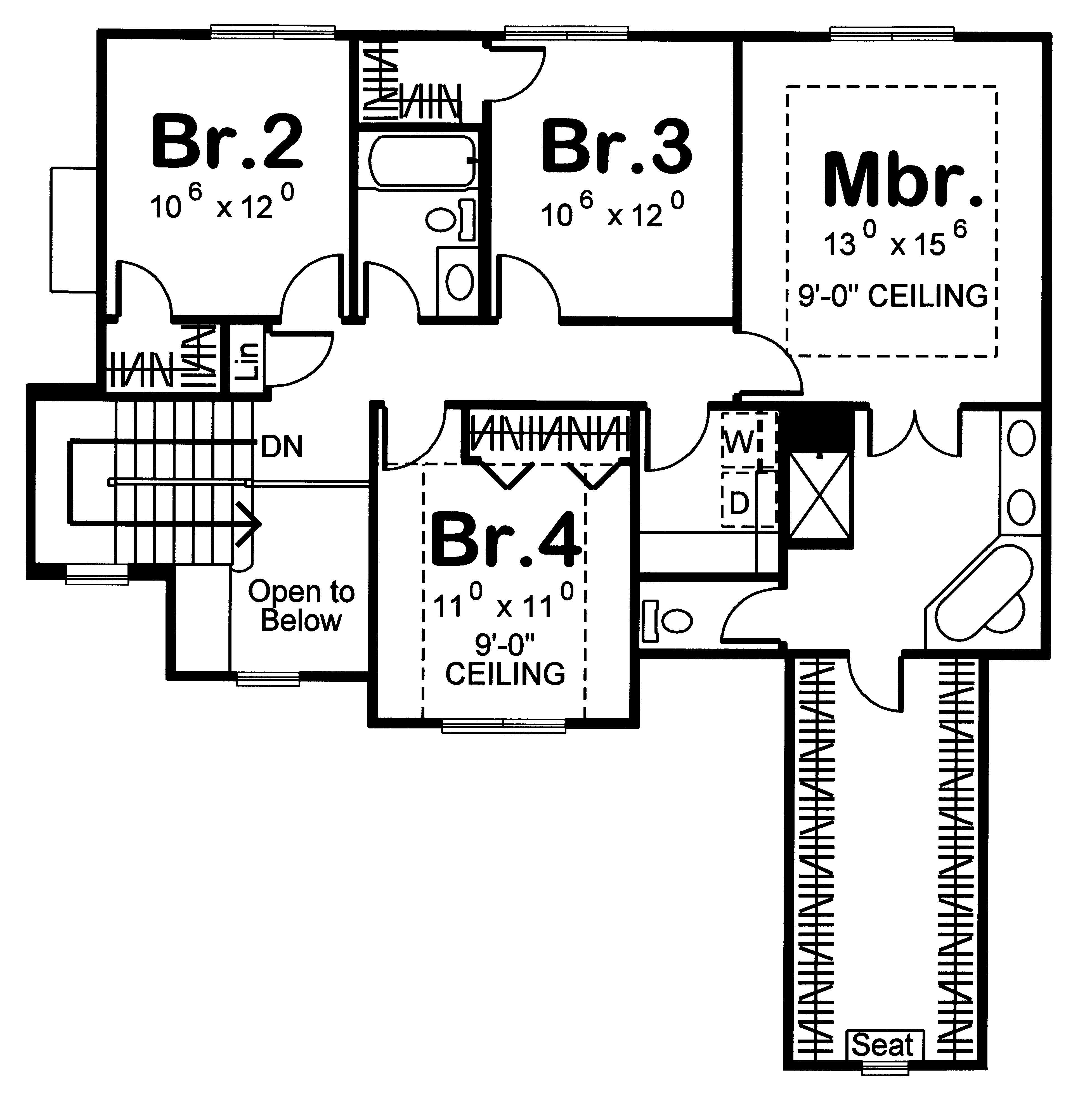 Floor Plan Second Story of Craftsman Plan #100-1175