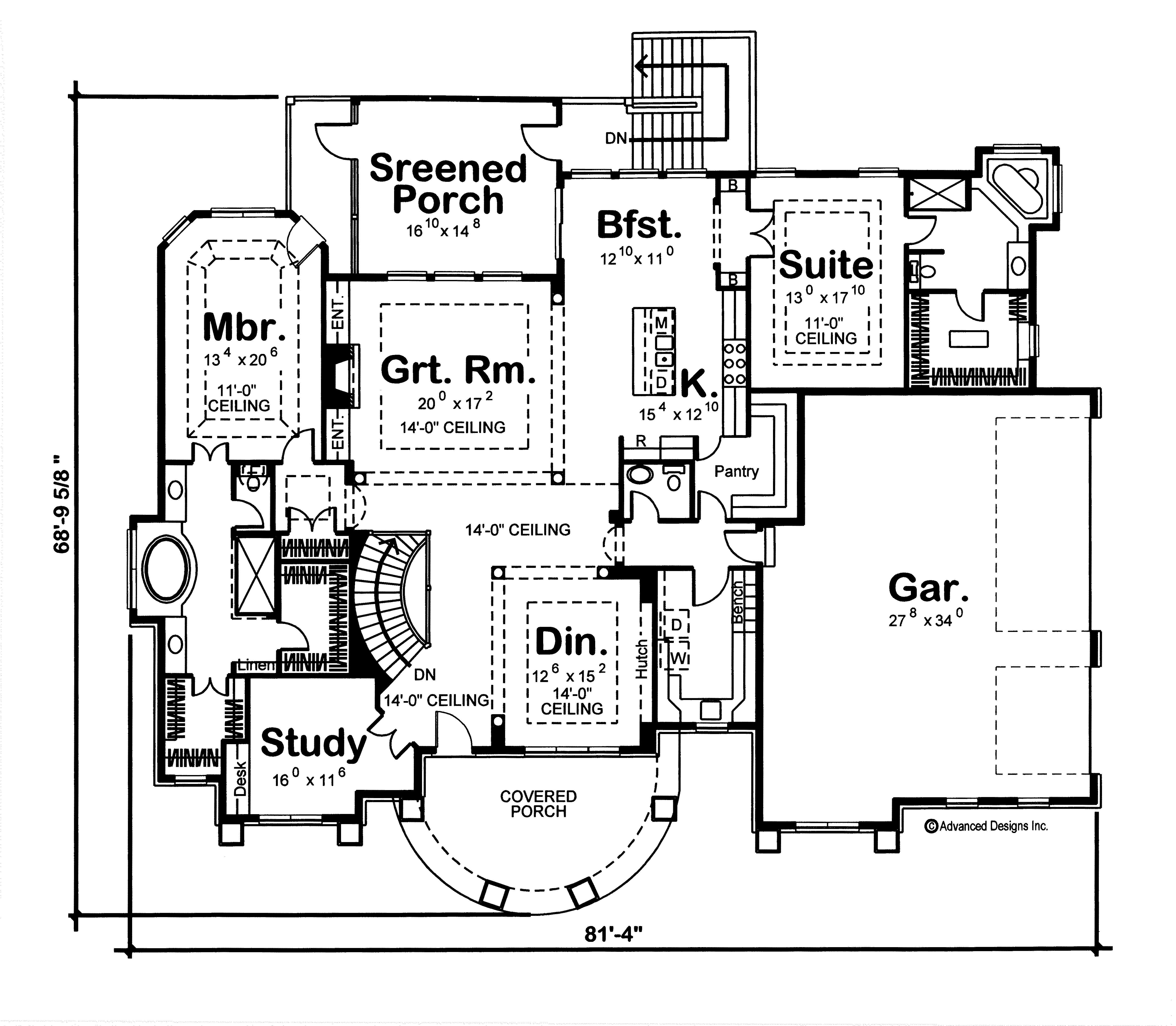 Floor Plan First Story of Florida Style Plan #100-1180