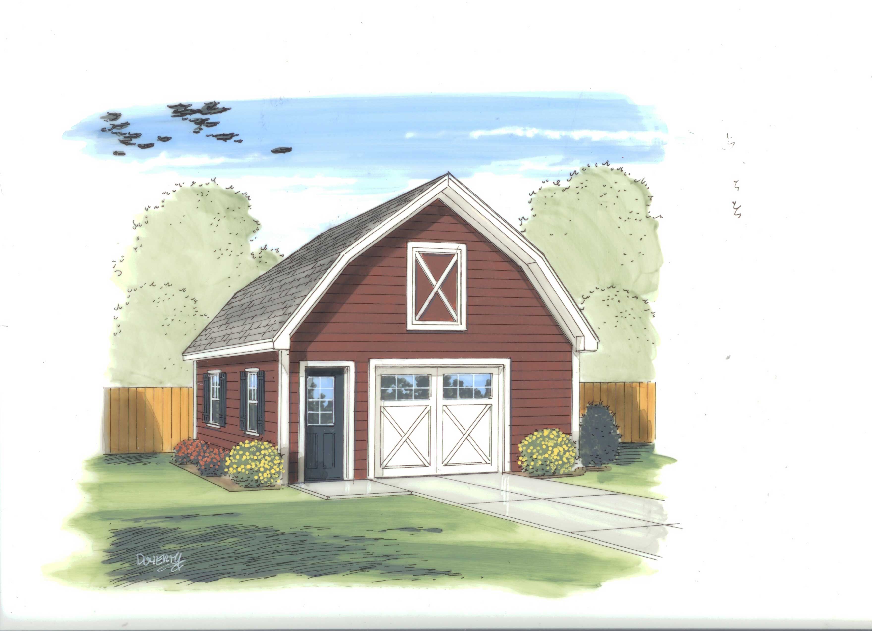 This is the front elevation of these Garage Plans.