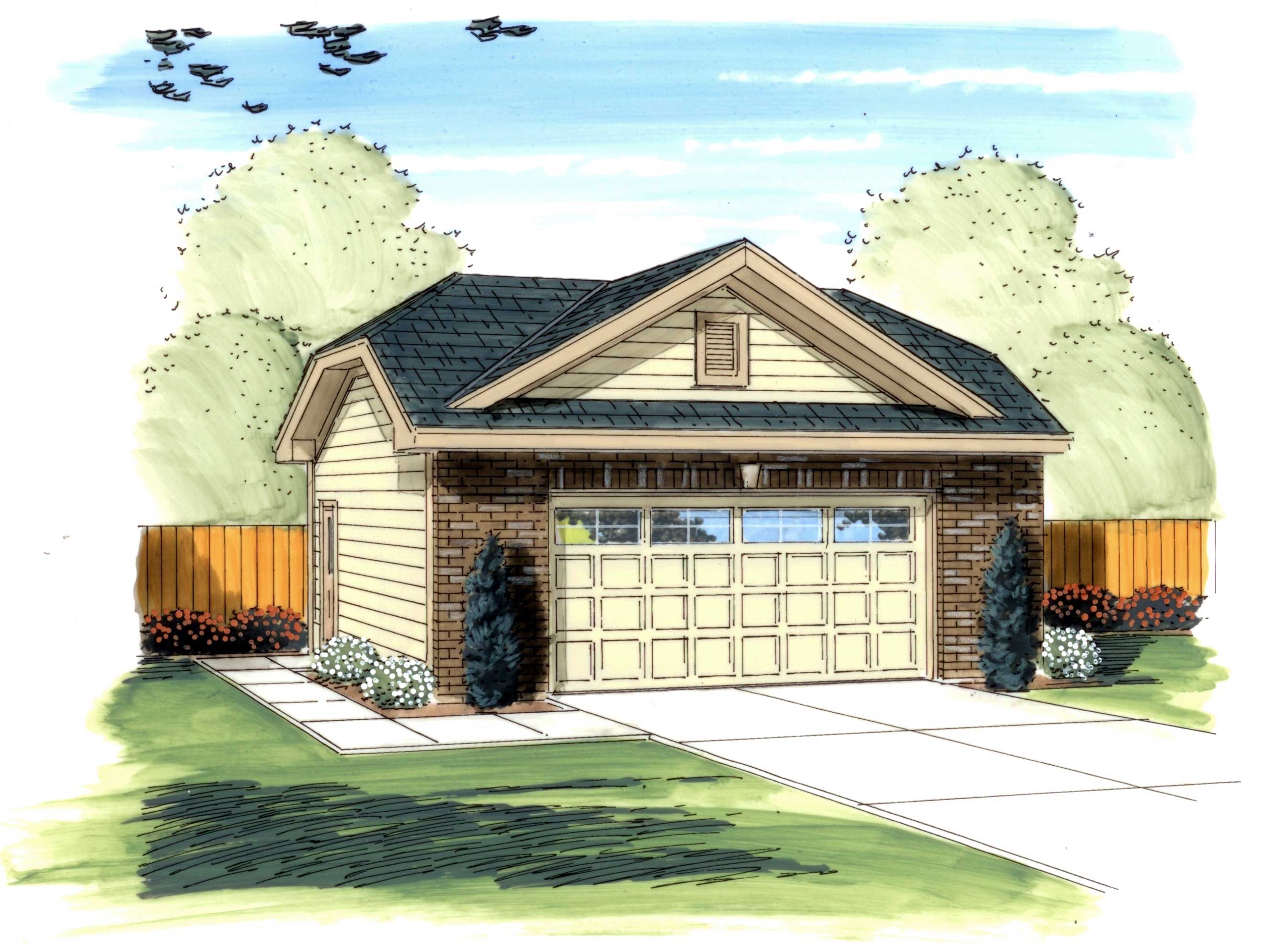 This is the front elevation of these Garage Plans.
