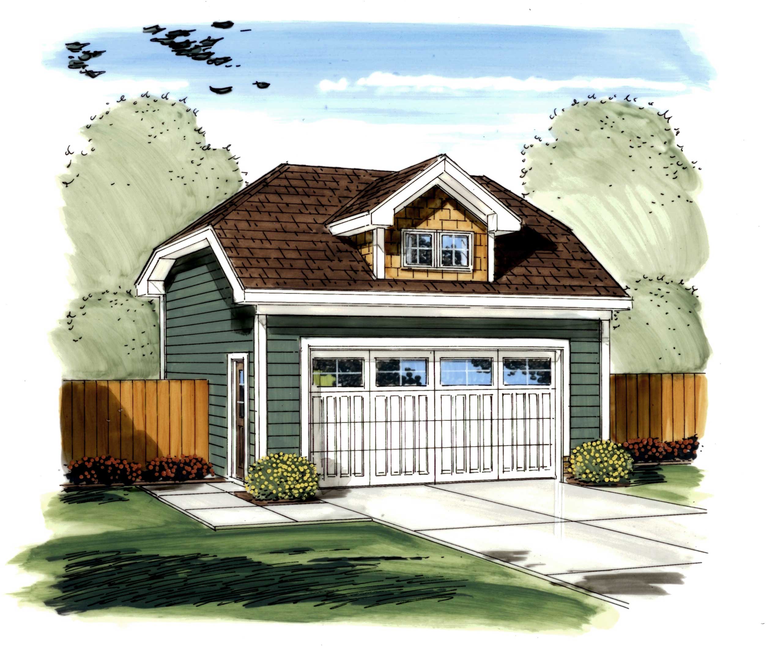 This is the front elevation of these Garage Plans.