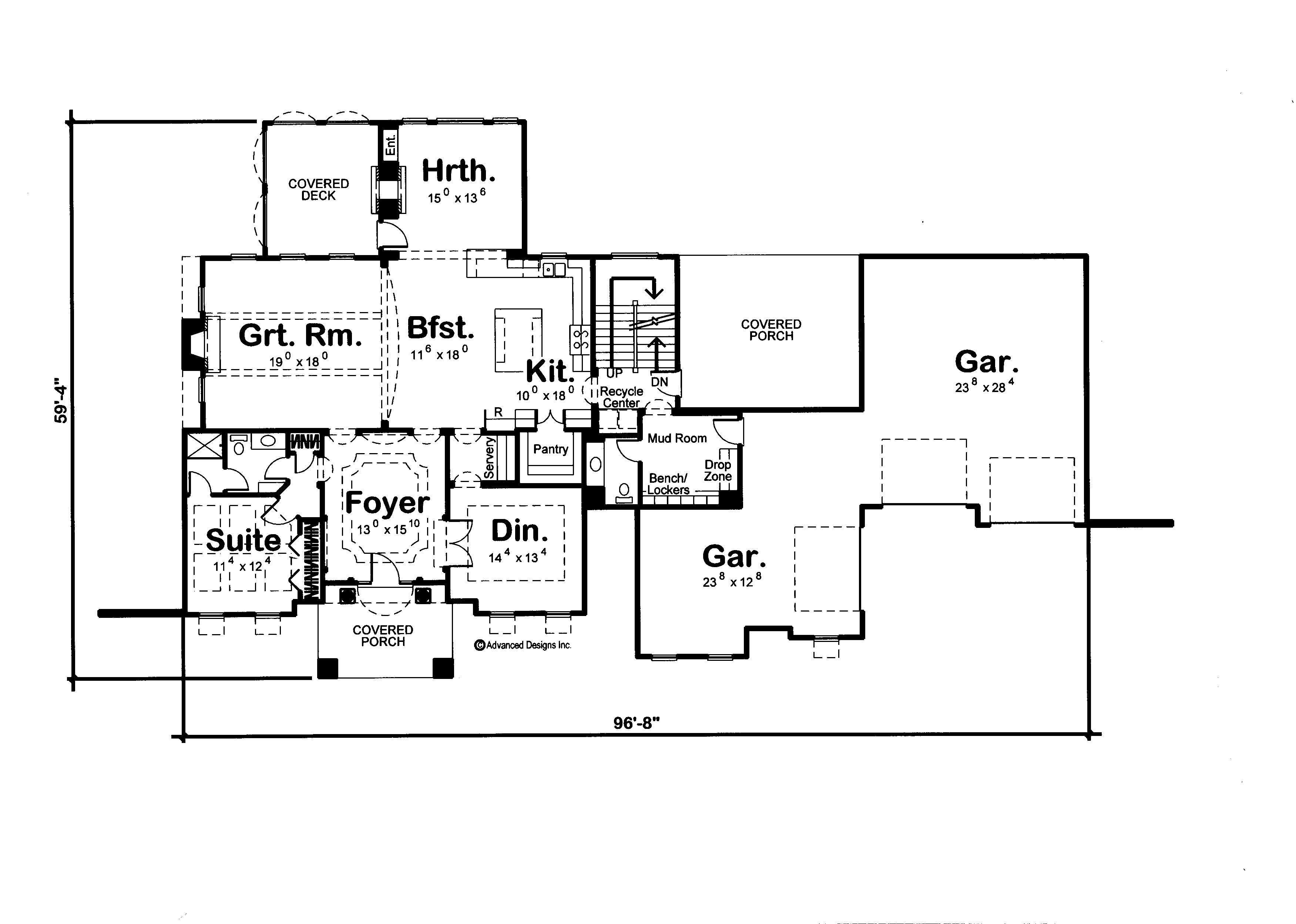 Floor Plan First Story of European Plan #100-1189