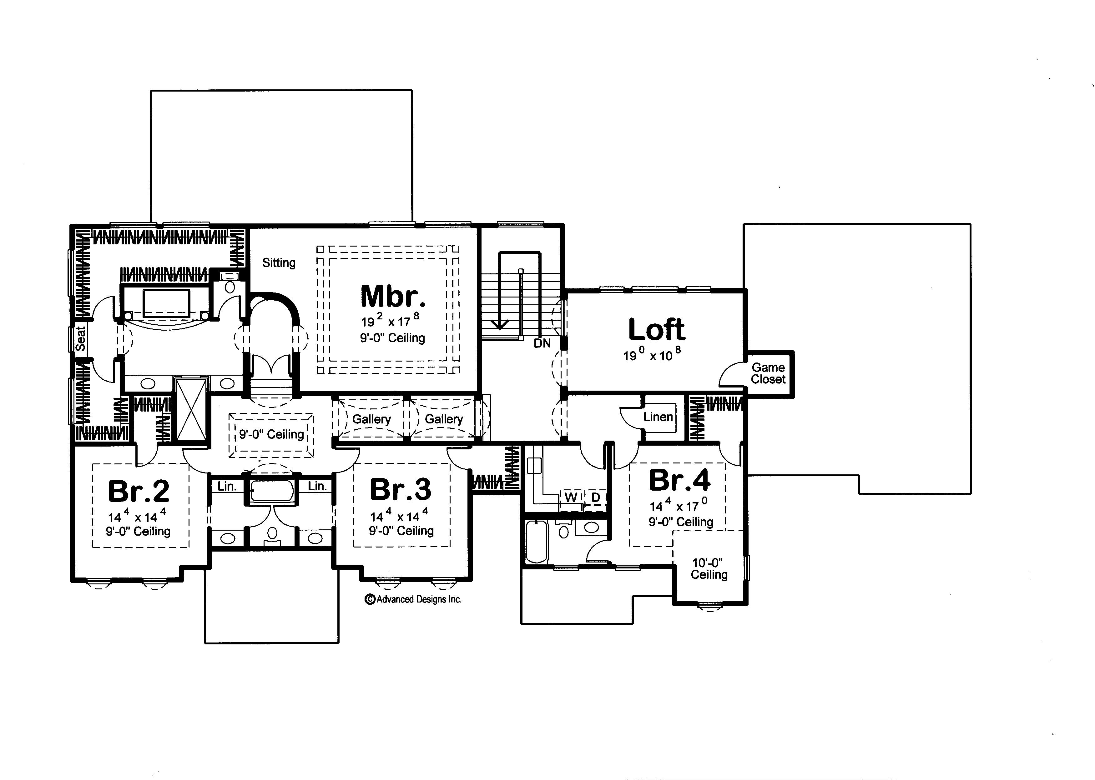 Floor Plan Second Story of European Plan #100-1189