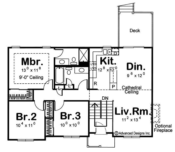 Floor Plan First Story of Multi-Level Plan #100-1191