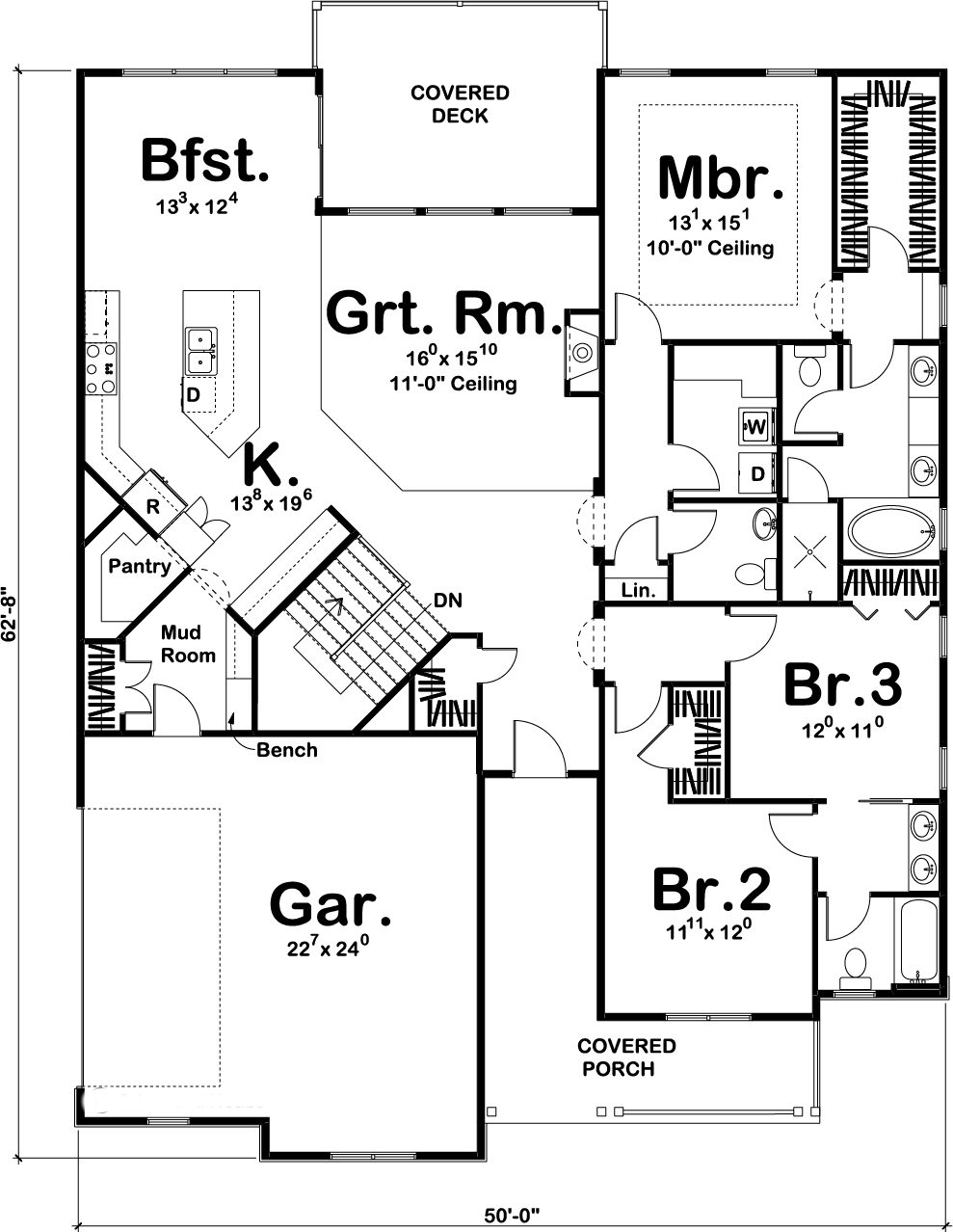 Floor Plan First Story of Country Plan #100-1195