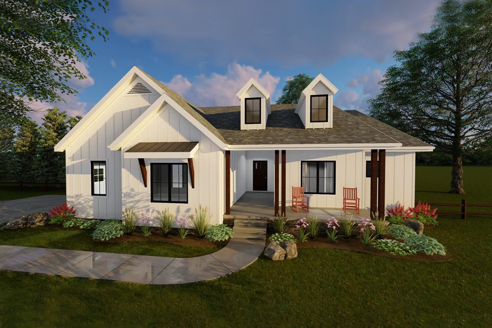 Color rendering of Country home plan (ThePlanCollection: House Plan #100-1195)