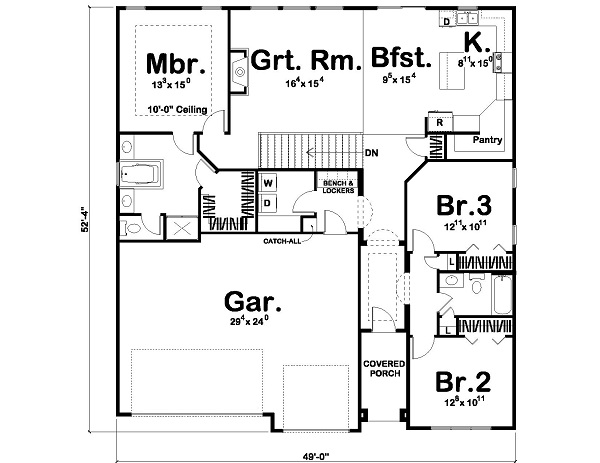 Floor Plan First Story of Craftsman Plan #100-1196
