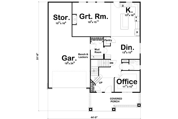 Floor Plan First Story of Craftsman Plan #100-1198