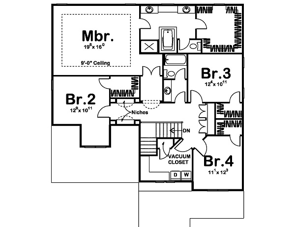 Floor Plan Second Story of Craftsman Plan #100-1198