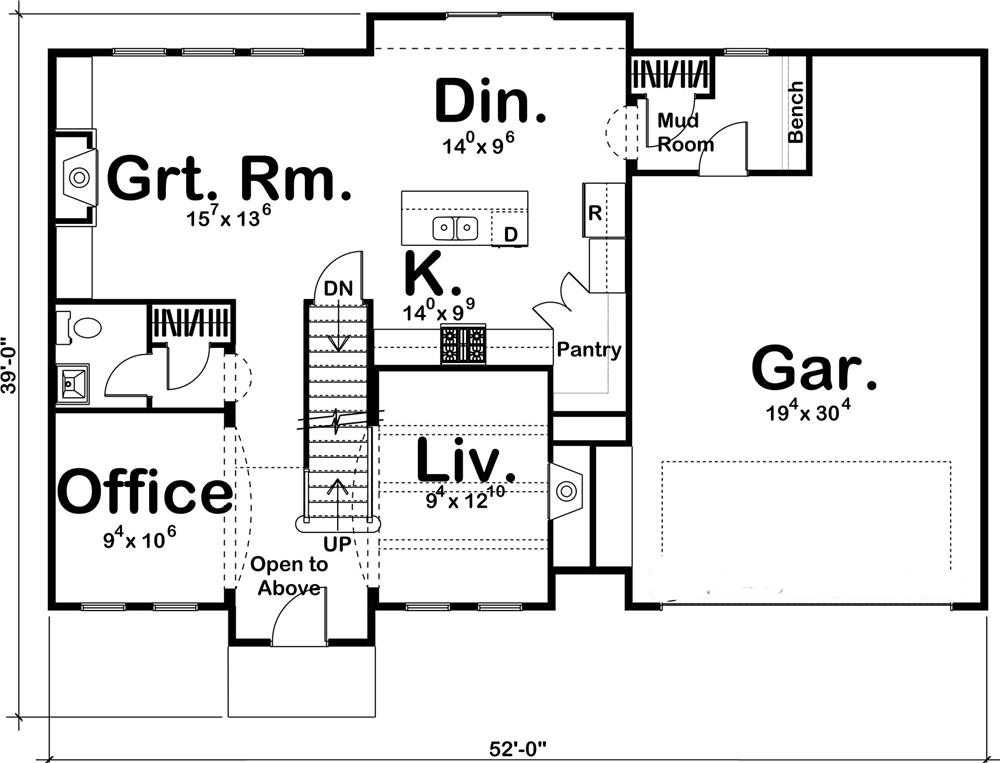 Floor Plan First Story of Colonial Plan #100-1201