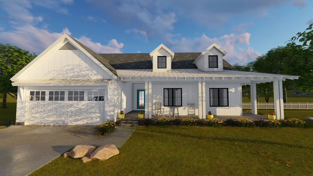 Front elevation of Ranch home (ThePlanCollection: House Plan #100-1202)