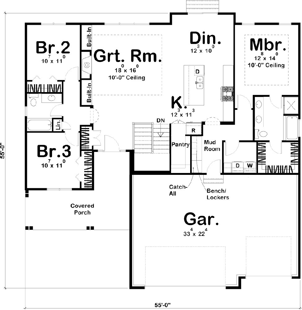 Floor Plan First Story of Farmhouse Plan #100-1203