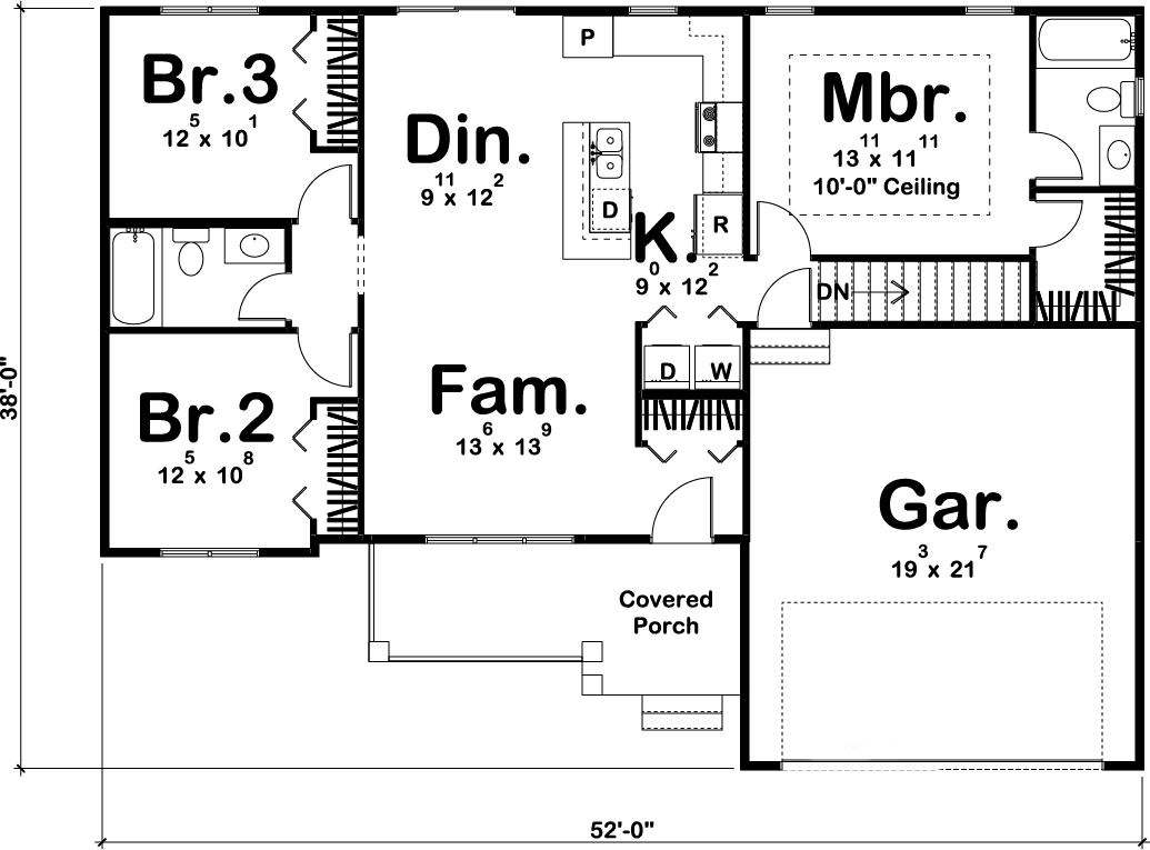 Floor Plan First Story of Farmhouse Plan #100-1210
