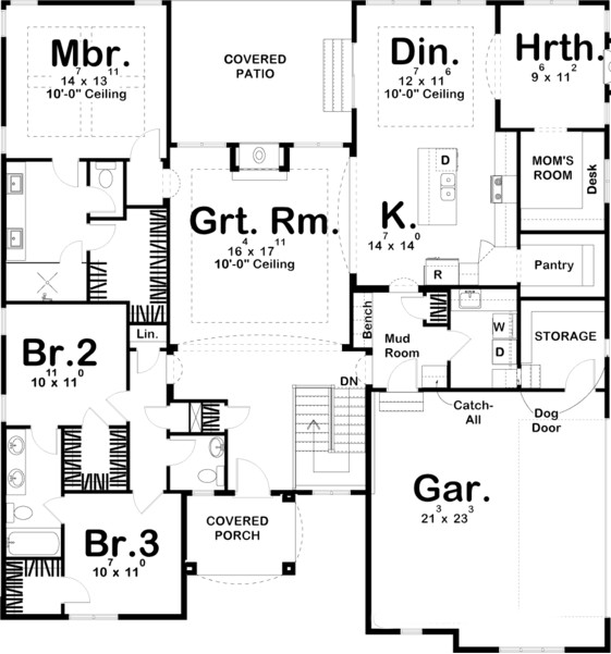 Floor Plan First Story of Traditional Plan #100-1212