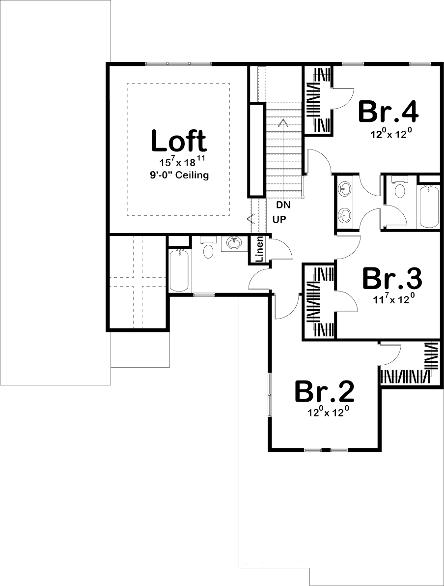 Floor Plan Second Story of Prairie Plan #100-1213