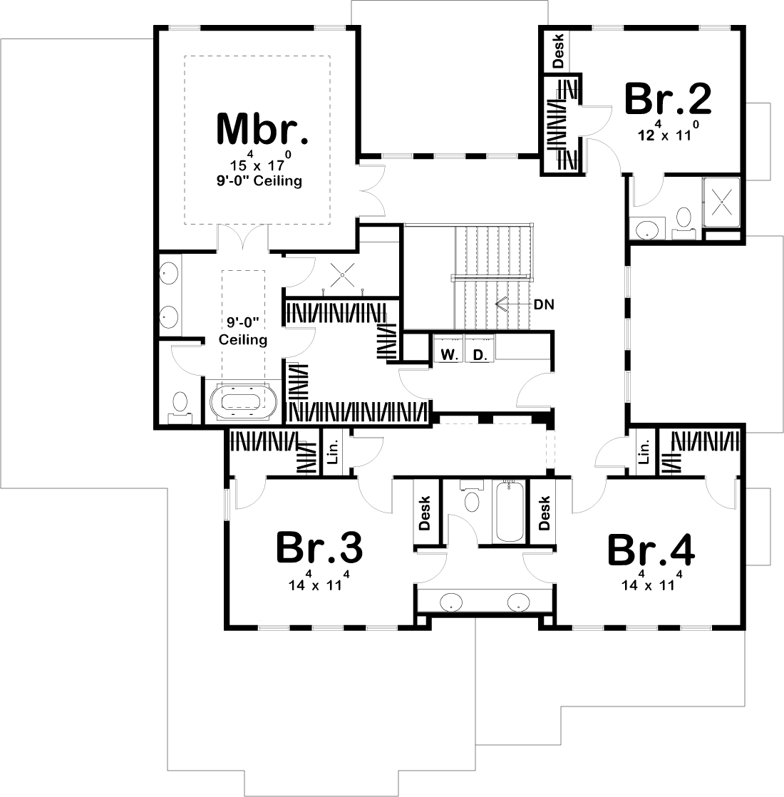 Floor Plan Second Story of Luxury Plan #100-1214