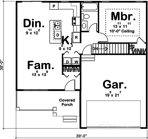 Floor Plan First Story of Craftsman Plan #100-1218