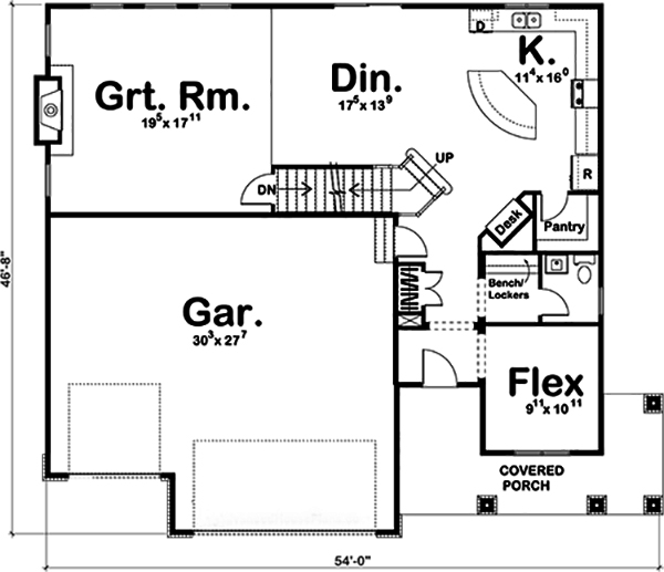 Floor Plan First Story of Traditional Plan #100-1221