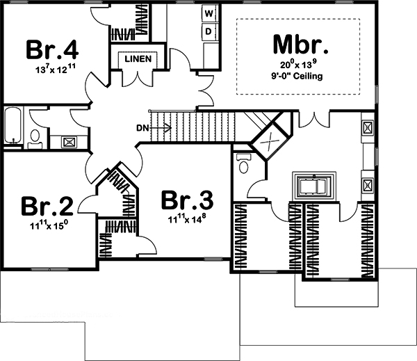 Floor Plan Second Story of Traditional Plan #100-1221