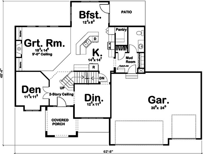 Floor Plan First Story of Traditional Plan #100-1222