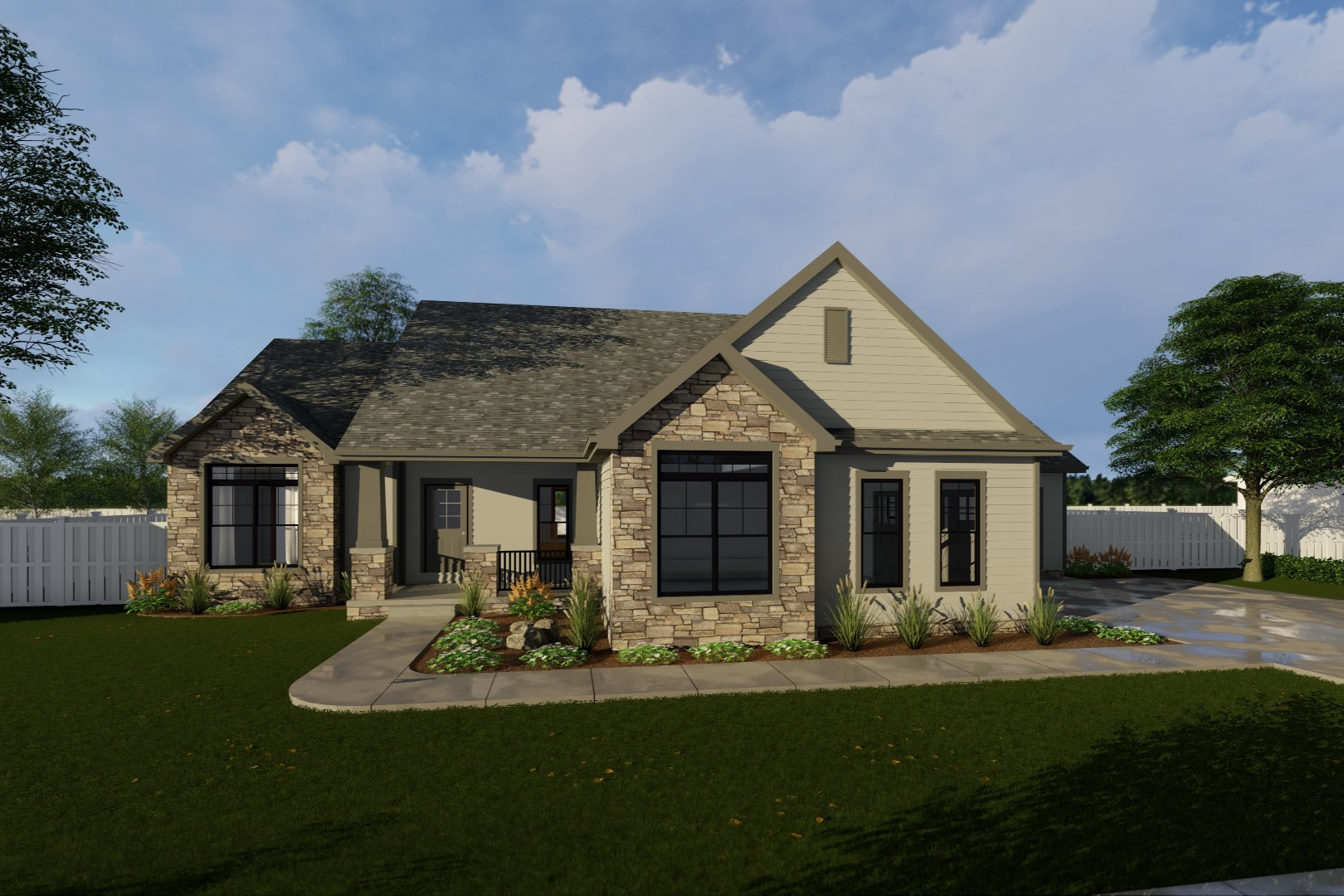 Front elevation of Craftsman home (ThePlanCollection: House Plan #100-1223)