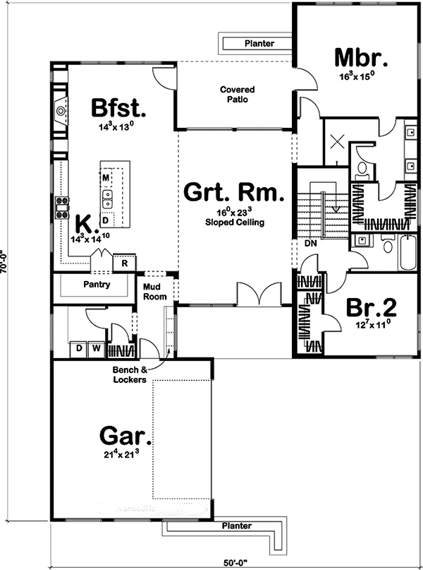 Floor Plan First Story of Contemporary Plan #100-1224