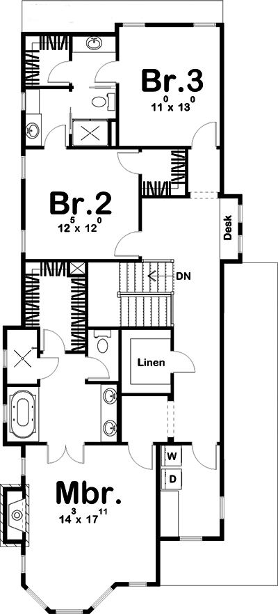 Floor Plan Second Story of Victorian Plan #100-1225