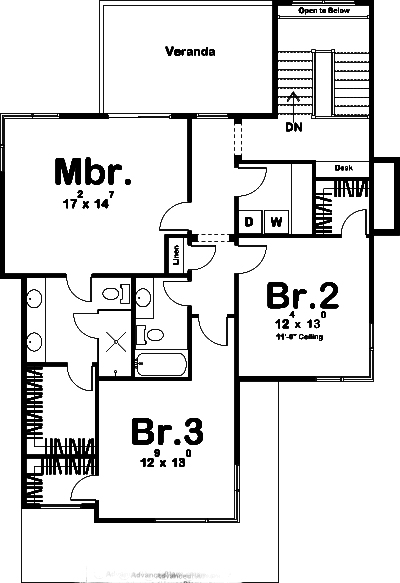 Floor Plan Second Story of Contemporary Plan #100-1226