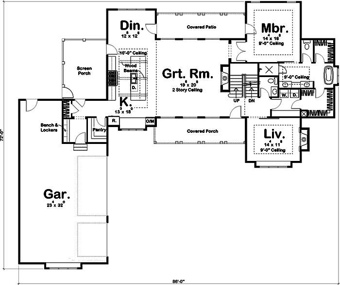 Floor Plan First Story of Farmhouse Plan #100-1227