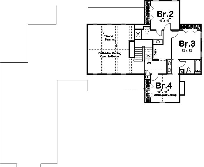 Floor Plan Second Story of Farmhouse Plan #100-1227