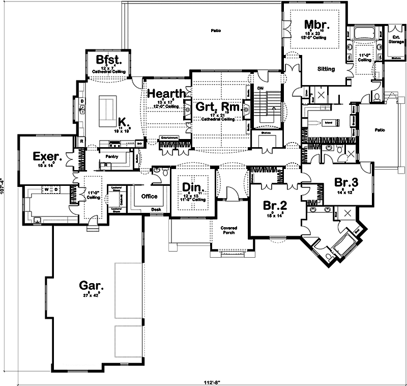 Floor Plan First Story of Prairie Plan #100-1228