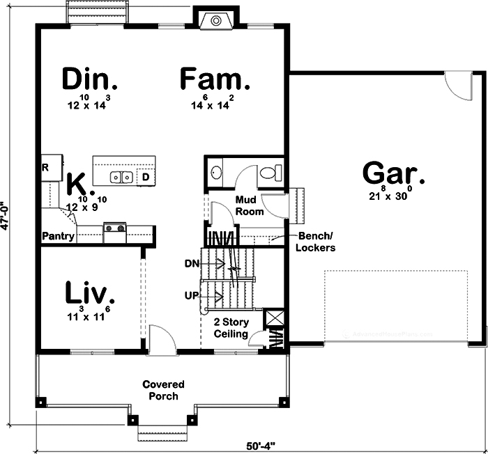 Floor Plan First Story of Prairie Plan #100-1229