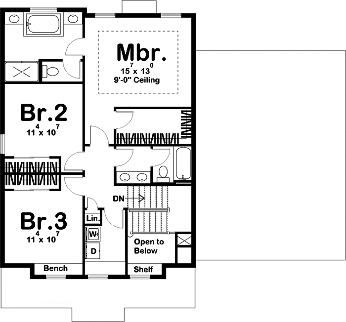 Floor Plan Second Story of Prairie Plan #100-1229
