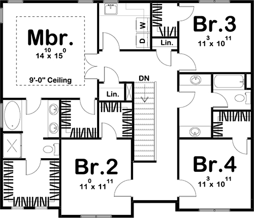 Floor Plan Second Story of Mediterranean Plan #100-1230