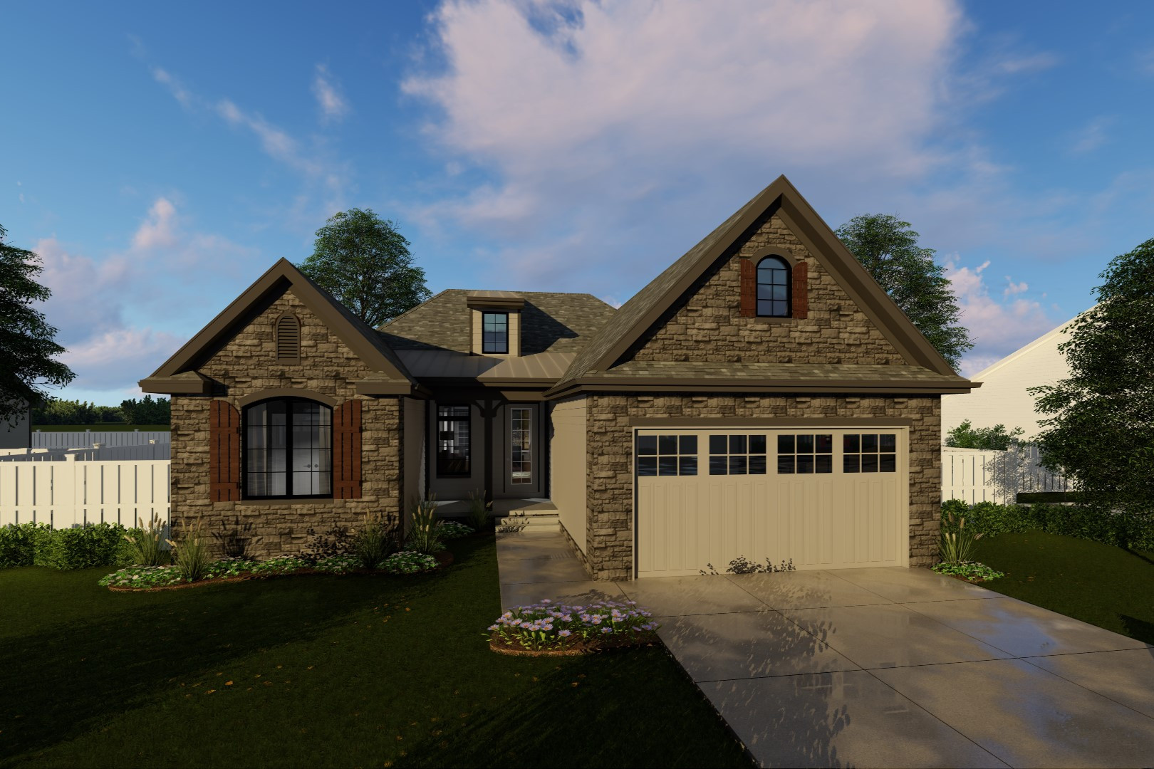 Front elevation of French home (ThePlanCollection: House Plan #100-1232)