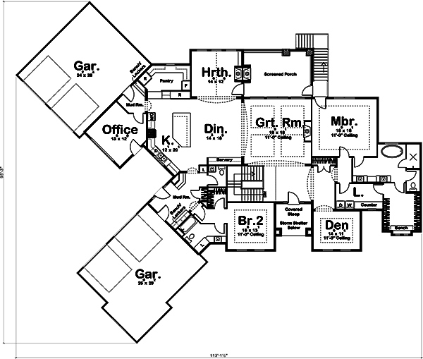 Floor Plan First Story of Mediterranean Plan #100-1233