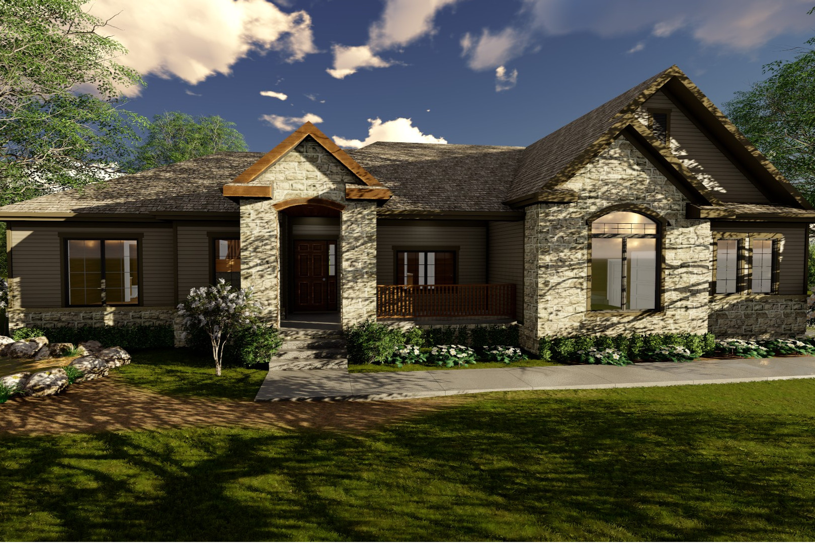 Front elevation of Craftsman home (ThePlanCollection: House Plan #100-1234)