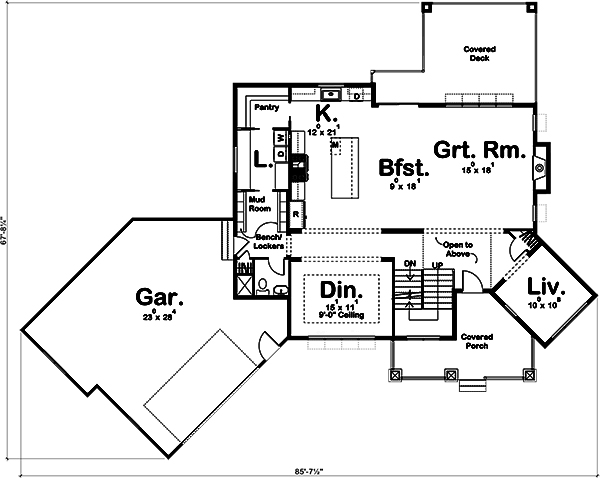 Floor Plan First Story of Farmhouse Plan #100-1235