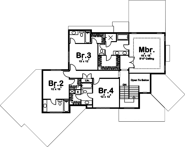 Floor Plan Second Story of Farmhouse Plan #100-1235