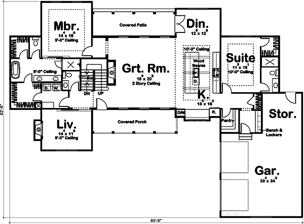 Floor Plan First Story of Farmhouse Plan #100-1236