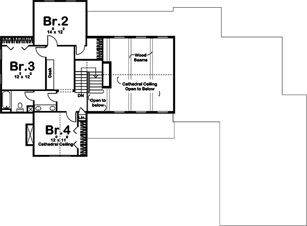 Floor Plan Second Story of Farmhouse Plan #100-1236