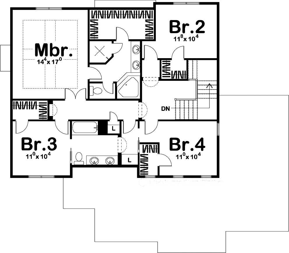 Floor Plan Second Story of Mediterranean Plan #100-1237